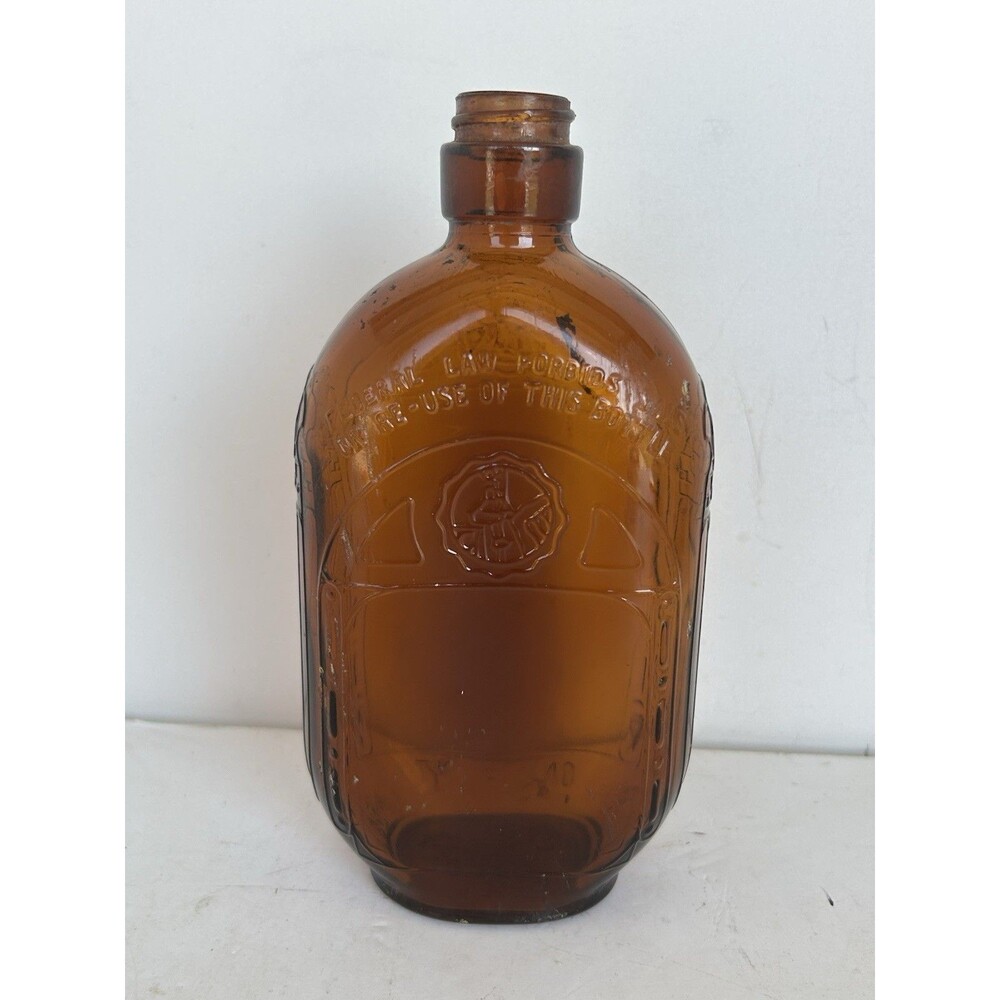 Vintage 1935-1964 Amber Whiskey Liquor Bottle One Pint Federal Law Embossed